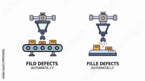 Tableau sur toile Industrial Robot Arms Inspecting Products on Conveyor.