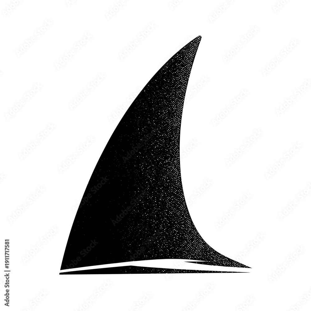 Fototapeta premium A black and textured triangular shape, evocative of a shark's fin, isolated on a white background