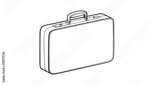 A black and white isometric illustration of a briefcase with a handle, locks, and rounded corners