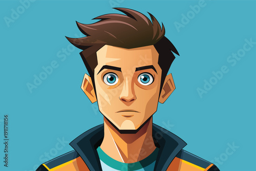 Surprised young man with expressive blue eyes and modern hairstyle