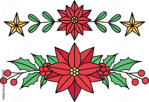 Poinsettia Botanical Illustration. Poinsettia Christmas Plant Design. Poinsettia Winter Floral Element. Poinsettia Holiday Plant Artwork. Poinsettia Seasonal Plant Illustration. Poinsettia Garden
