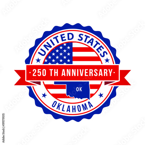 250 Years American Freedom Emblem, Oklahoma vector Badge with small state map