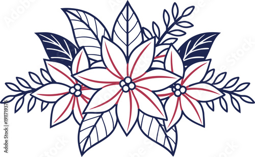 Poinsettia Botanical Illustration. Poinsettia Christmas Plant Design. Poinsettia Winter Floral Element. Poinsettia Holiday Plant Artwork. Poinsettia Seasonal Plant Illustration. Poinsettia Garden
