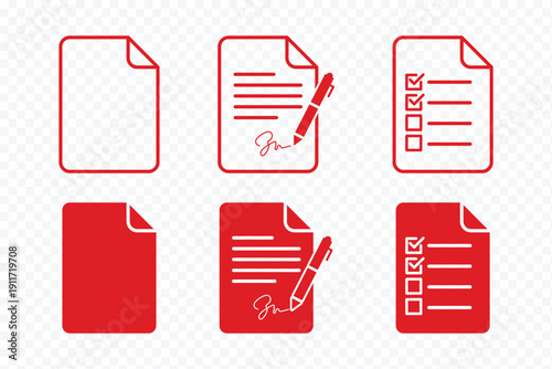 Signed contract icon flat and thin stroke vector pack. Editable icons set. Office document icon set in line style. download, print office Contract, Checklist Symbols sign for apps and website, vector