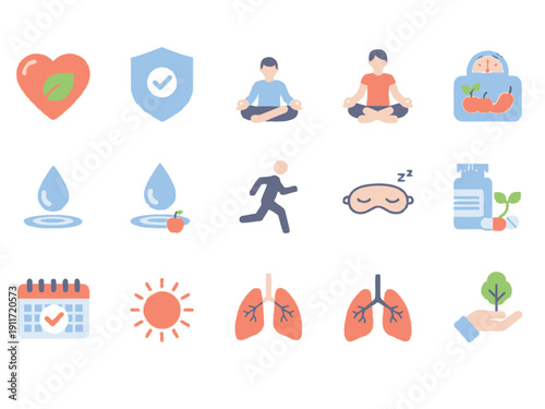 Health and Wellness Icons - Medical, Fitness, and Healthy Lifestyle