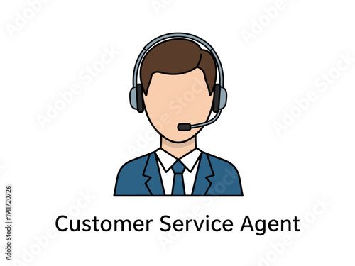 Customer service agent illustration with headset and microphone, professional and dedicated
