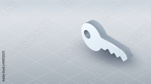 White Isometric Key on Light Grid Background