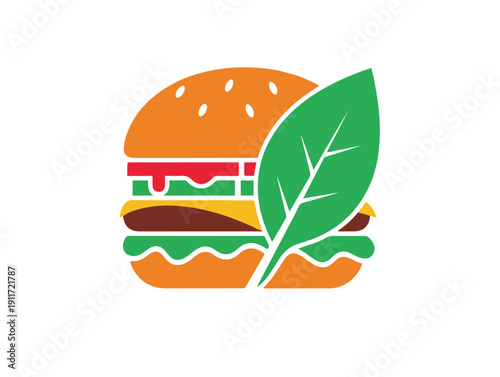 Wallpaper Mural Veggie burger icon with leafy green accent Torontodigital.ca
