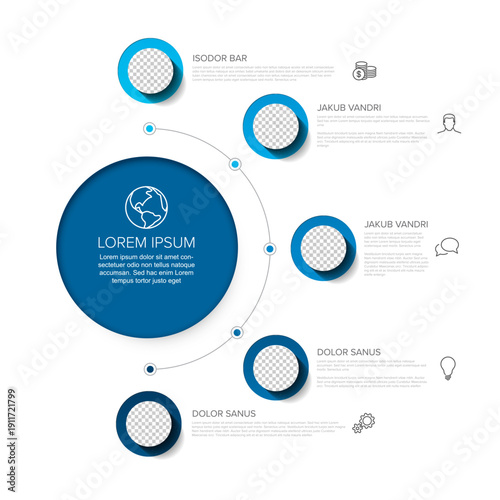 This professional infographic template features blue circular photo placeholders elements for data visualization. Use this versatile infographic template to present your complex business data clearly.