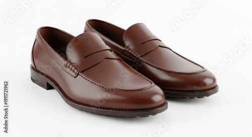 Wallpaper Mural A pair of brown leather loafers on a white background, with a focus on the shoes' design and texture. Torontodigital.ca