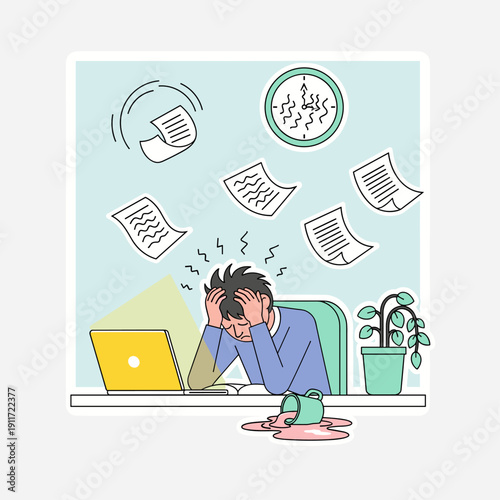 Flat Vector Illustration of Exam Stress Panic