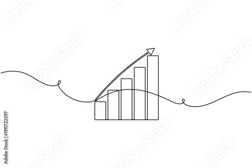 Business growth icon continuous one line drawing single art on white background minimalist analytics rising bar chart symbol outline vector illustration