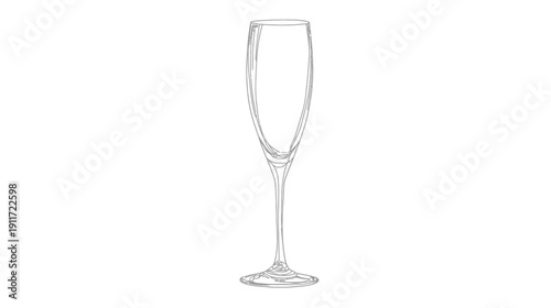Line drawing of a champagne flute. Long stem, large bowl, simple design on a white background