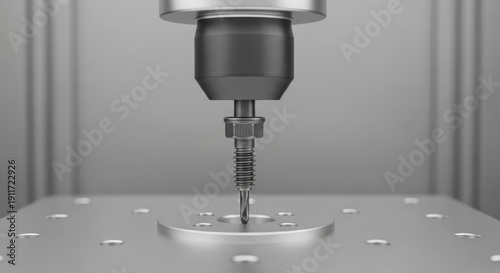 Wallpaper Mural Drill machine screwing into a metal plate on a workbench in an industrial setting from a close-up viewpoint Torontodigital.ca