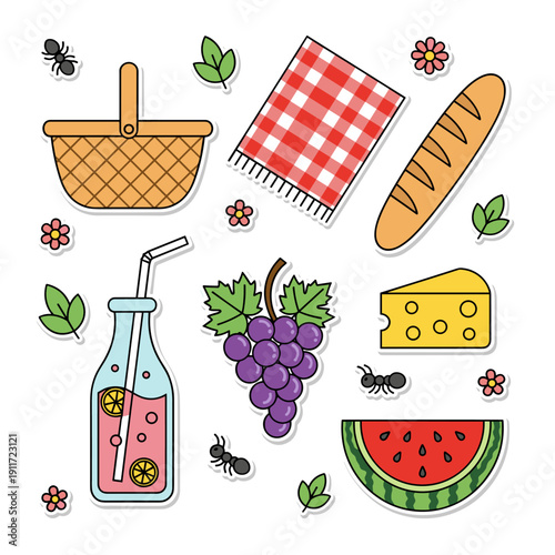Flat Vector Spring Picnic Icon Set