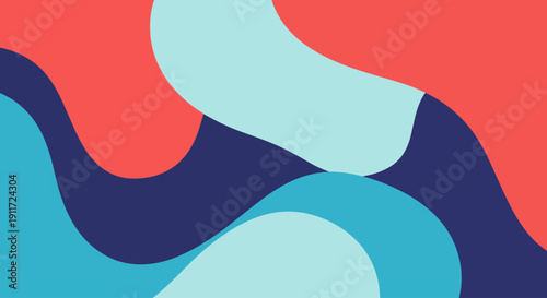 Fluid retro shapes merging in a dance of contrast