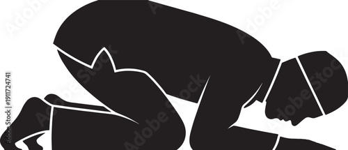 Silhouette of Person in Islamic Prayer Prostration