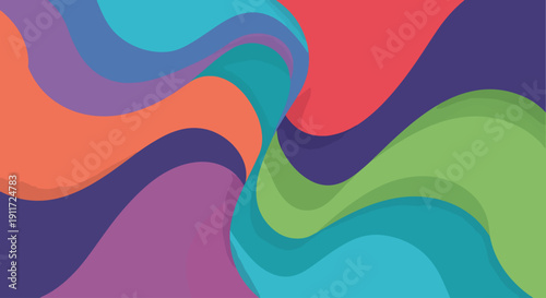 Flowing coral and teal waves dancing across a retro inspired abstract landscape of color harmony and motion