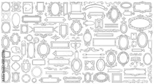 collection of diverse ornamental vintage frames decorative borders labels and classic scroll elements for graphic design.