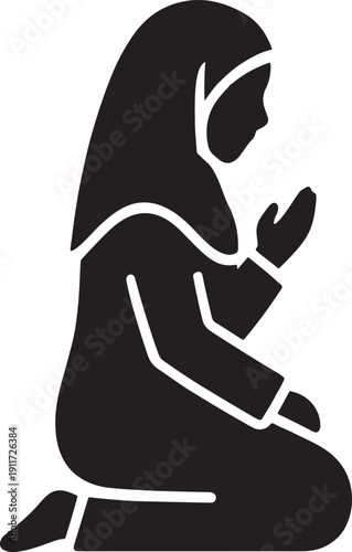 Muslim Woman Kneeling in Prayer Silhouette Vector