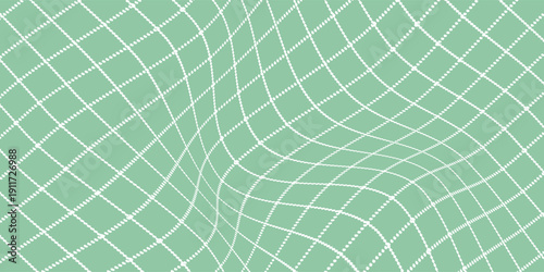 Hand drawn crayon grid seamless pattern. Green checkered mosaic tiles, doodle stripes pastel textures vector design