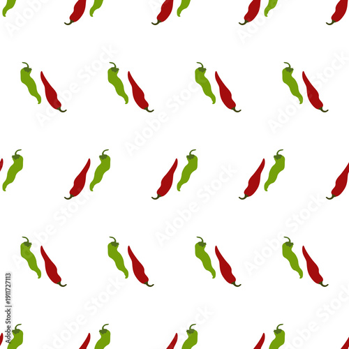 Seamless Red Chili Pepper and Green Chili Pattern Design. Food Background chili vector