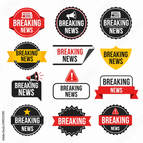 Television broadcast breaking news graphic label bundle