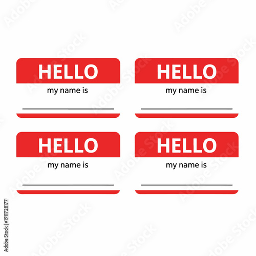 Blank name tag stickers with red header and white space
