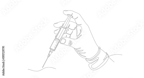 Hand holding syringe for injection medical procedure.