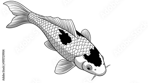 Monochrome koi fish illustration isolated on white background for design