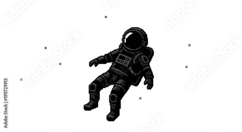 a pixel art astronaut floating silently in a stark white void perfect for illustrating digital art solitude and minimal design.