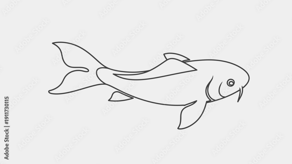 Fototapeta premium Outlined koi fish illustration on white background for design and print