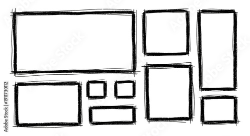 hand-drawn sketch frames rough chalky rectangular and square border elements on white perfect for creative graphic design.