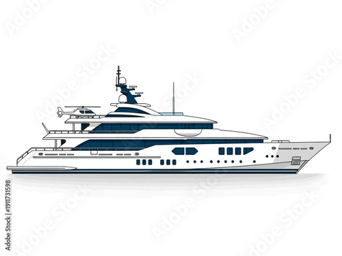 Elegant superyacht illustration with sleek lines and modern design, perfect for luxury travel and maritime themes