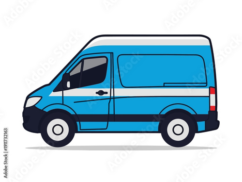 Modern Blue Commercial Van Illustration with White Stripes on a White Background - Vector Graphic