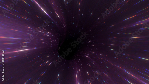 Fotografia Purple-toned warp corridor with elongated light trails and deep perspective, cre