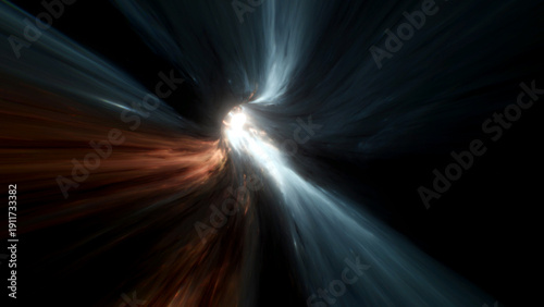 Quadro em tela Smooth flowing space tunnel with blue and teal light trails bending toward a dar