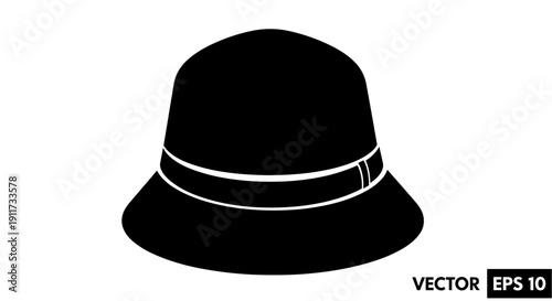 Elegant black cloche hat silhouette vector. A timeless retro fashion accessory, perfect for vintage-themed designs, clothing elements, and graphic projects