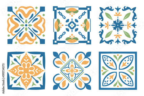Canvas Print Mediterranean Ceramic Tile Patterns: Portugal Azulejo, Italian Amalfi, and Greek