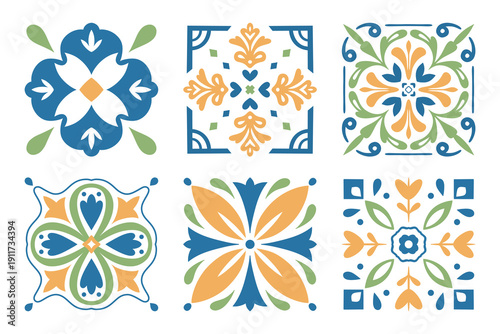 Tableau sur toile Mediterranean Ceramic Tile Patterns: Portugal Azulejo, Italian Amalfi, and Greek