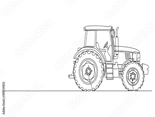 A line drawing of a tractor with large wheels and a cabin