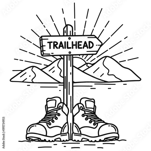 Trailhead Hiking Illustration with Boots