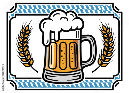 Traditional Beer Mug with Wheat Sheaves Illustration