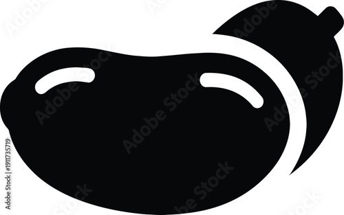 Minimalist black vector icon of a whole cucumber or pickle, depicted with a smooth, solid silhouette and a subtle highlight, isolated on transparent background.