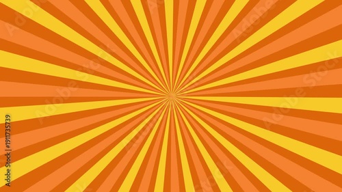 Vibrant Retro Sunburst Motion Background with Rotating Yellow and Orange Radial Rays in 70s Art Style