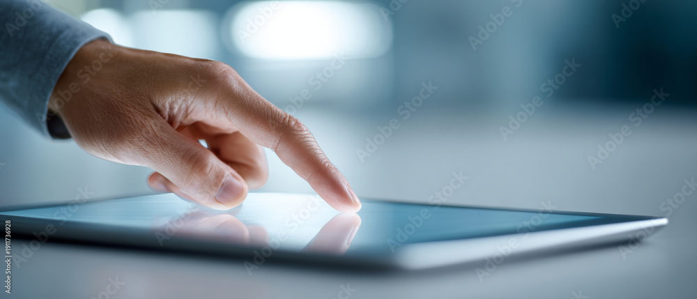 Obraz premium Person Using Touchscreen Tablet Device