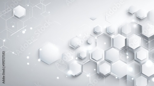 Abstract White Hexagonal Background With Futuristic Technology Design And Glowing Connections For Science Or Medical Concept Presentation And Modern Innovation Illustration