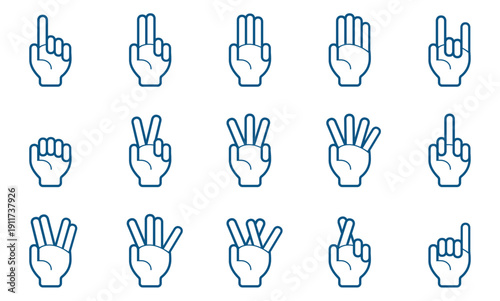 Set of icons of hands making various finger gestures