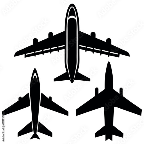 Airplane set of 3 different positions icon 