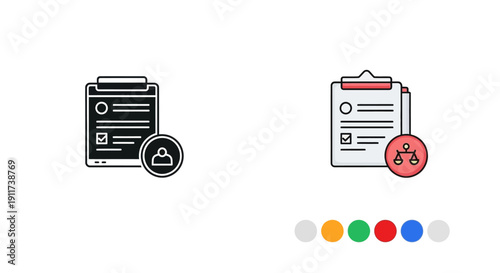 Legal compliance checklist with justice scale icon